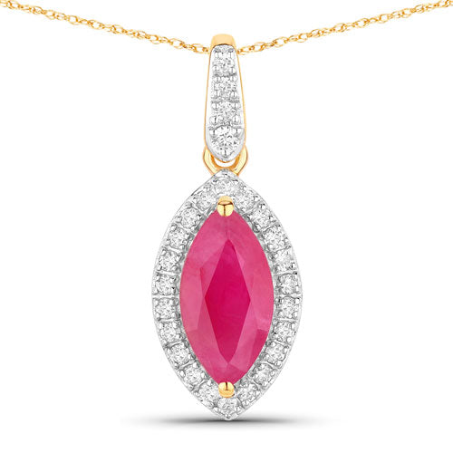 Colgante de oro amarillo de 14 quilates con rubí auténtico de 1,60 quilates y diamantes blancos