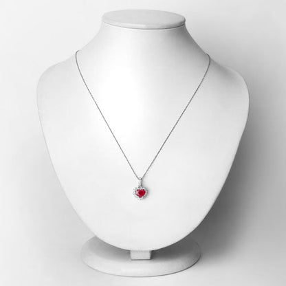 Colgante de oro blanco de 14 quilates con rubí auténtico de 1,48 quilates y diamantes blancos