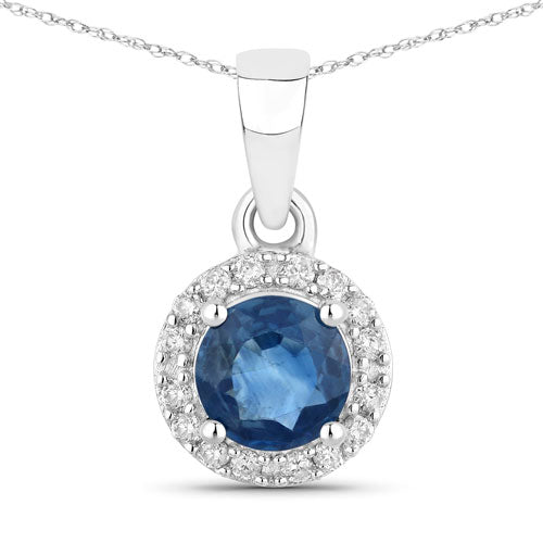 Colgante de oro blanco de 14 quilates con zafiro azul auténtico de 0,72 quilates y diamantes blancos