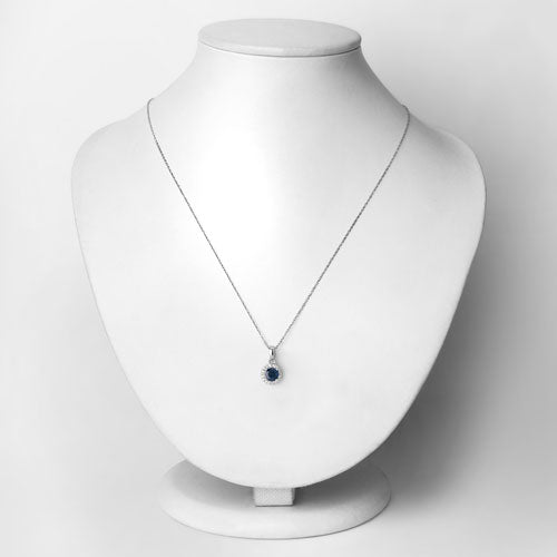 Colgante de oro blanco de 14 quilates con zafiro azul auténtico de 0,72 quilates y diamantes blancos