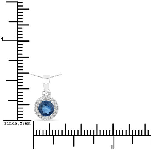 Colgante de oro blanco de 14 quilates con zafiro azul auténtico de 0,72 quilates y diamantes blancos