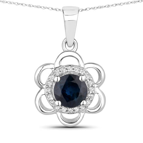 Colgante de oro blanco de 14 quilates con zafiro azul genuino de 0,94 quilates y diamante blanco