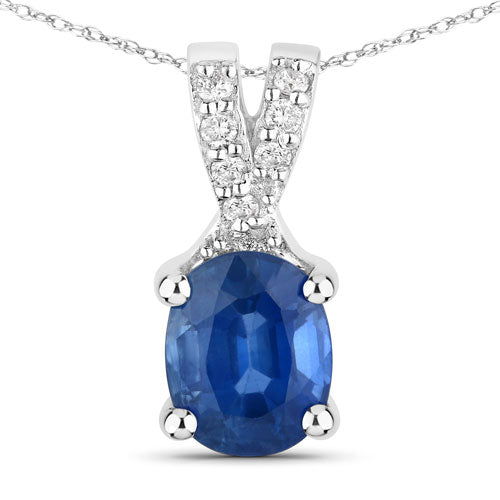 Colgante de oro blanco de 14 quilates con zafiro azul genuino de 0,71 quilates y diamantes blancos