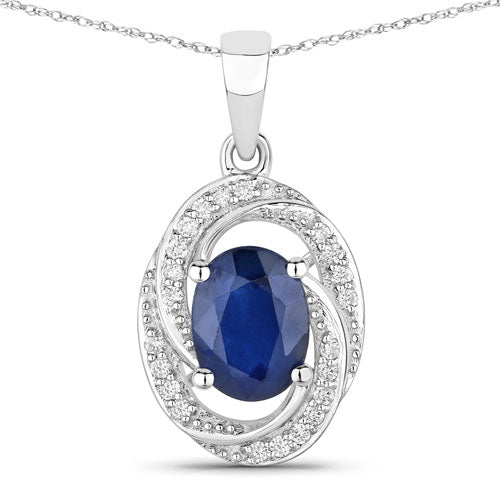 Colgante de oro blanco de 14 quilates con zafiro azul genuino de 1,71 quilates y diamantes blancos