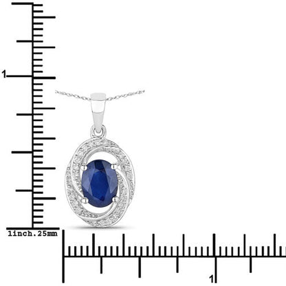 Colgante de oro blanco de 14 quilates con zafiro azul genuino de 1,71 quilates y diamantes blancos