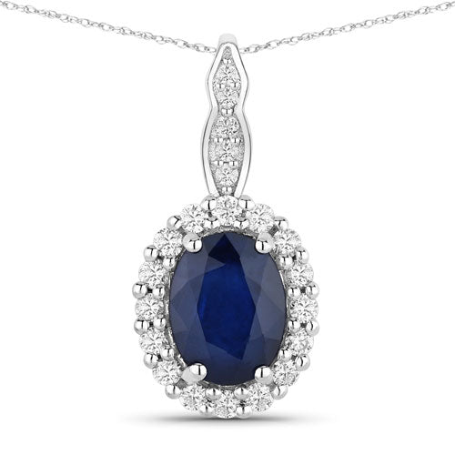 Colgante de oro blanco de 14 quilates con zafiro azul genuino de 1,79 quilates y diamantes blancos