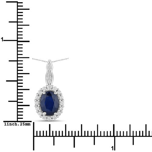 Colgante de oro blanco de 14 quilates con zafiro azul genuino de 1,79 quilates y diamantes blancos