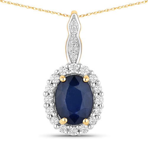 Colgante de oro amarillo de 14 quilates con zafiro azul genuino de 1,79 quilates y diamantes blancos