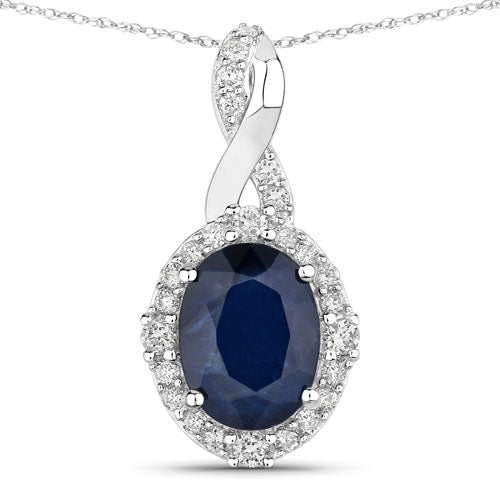 Colgante de oro blanco de 14K con zafiro azul genuino de 1,72 quilates y diamantes blancos
