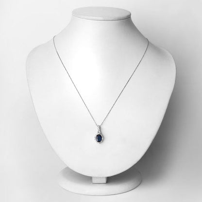 Colgante de oro blanco de 14K con zafiro azul genuino de 1,72 quilates y diamantes blancos