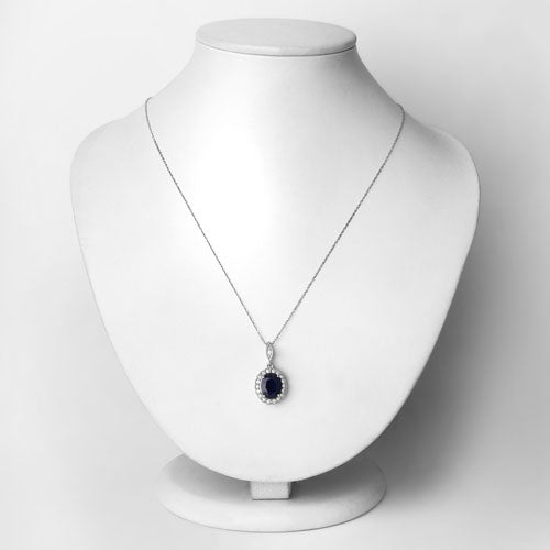 Colgante de oro blanco de 14 quilates con zafiro azul auténtico de 3,38 quilates y diamante blanco