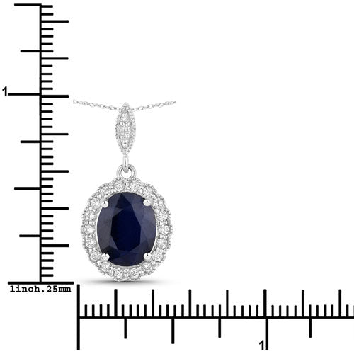 Colgante de oro blanco de 14 quilates con zafiro azul auténtico de 3,38 quilates y diamante blanco