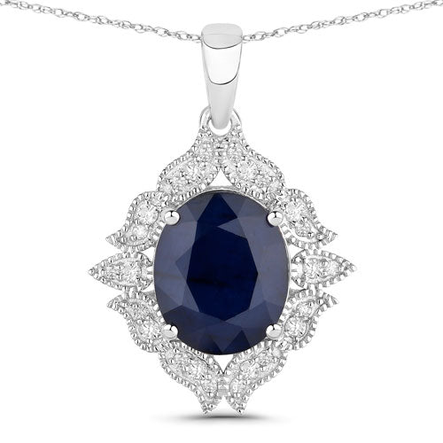 Colgante de oro blanco de 14 quilates con zafiro azul auténtico de 6,44 quilates y diamantes blancos