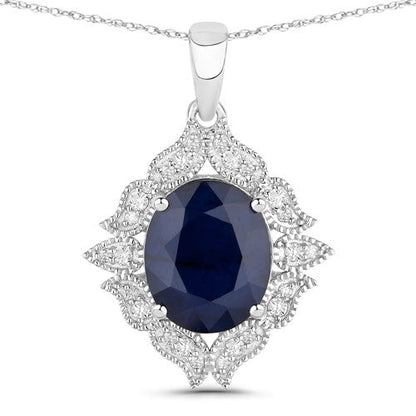 Colgante de oro blanco de 14 quilates con zafiro azul auténtico de 6,44 quilates y diamantes blancos