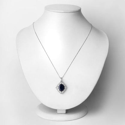 Colgante de oro blanco de 14 quilates con zafiro azul auténtico de 6,44 quilates y diamantes blancos