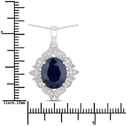 Colgante de oro blanco de 14 quilates con zafiro azul auténtico de 6,44 quilates y diamantes blancos