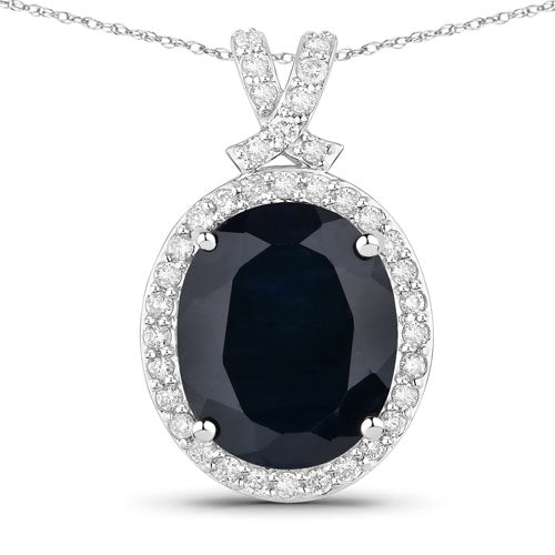 Colgante de oro blanco de 14 quilates con zafiro azul natural de 6,58 quilates y diamantes blancos