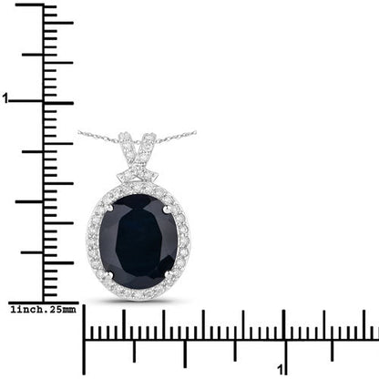 Colgante de oro blanco de 14 quilates con zafiro azul natural de 6,58 quilates y diamantes blancos