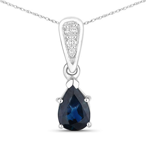 Colgante de oro blanco de 14K con zafiro azul genuino de 0,85 quilates y diamantes blancos