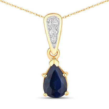 Colgante de oro amarillo de 14 quilates con zafiro azul genuino de 0.85 quilates y diamantes blancos