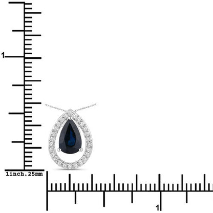 Colgante de oro blanco de 14 quilates con zafiro azul auténtico de 1,15 quilates y diamantes blancos