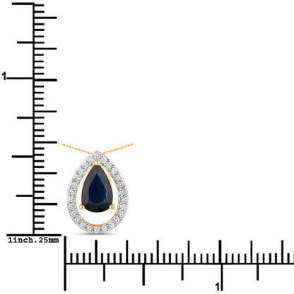 Colgante de oro amarillo de 14 quilates con zafiro azul auténtico de 1,15 quilates y diamantes blancos