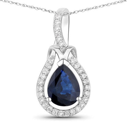 Colgante de oro blanco de 14 quilates con zafiro azul natural de 1,48 quilates y diamantes blancos