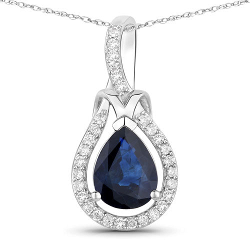 Colgante de oro blanco de 14 quilates con zafiro azul natural de 1,48 quilates y diamantes blancos