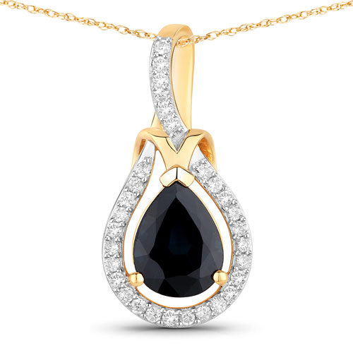 Colgante de oro amarillo de 14 quilates con zafiro azul genuino de 1,48 quilates y diamante blanco