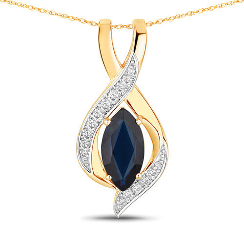 Colgante de oro amarillo de 14 quilates con zafiro azul auténtico de 2,27 quilates y diamantes blancos