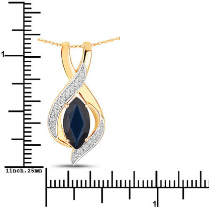 Colgante de oro amarillo de 14 quilates con zafiro azul auténtico de 2,27 quilates y diamantes blancos