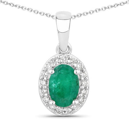 Colgante de plata de ley .925 con esmeralda zambiana auténtica de 0,89 quilates y diamante cultivado en laboratorio