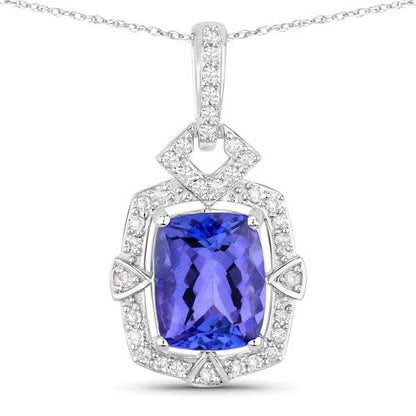 Colgante de oro blanco de 14 quilates con tanzanita auténtica de 2,46 quilates y diamantes blancos