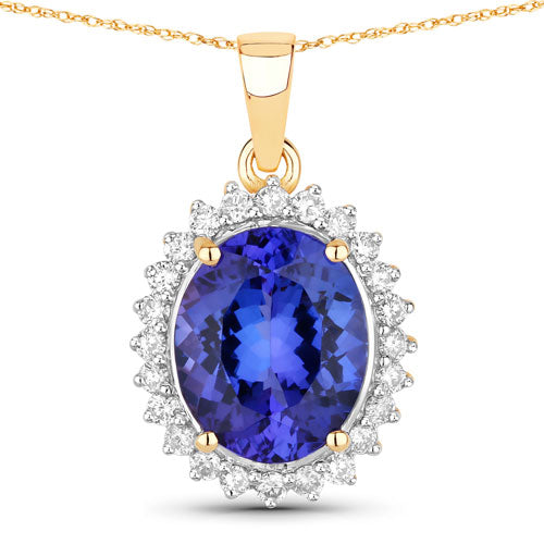 Colgante de oro amarillo de 14 quilates con tanzanita genuina de 4.68 quilates y diamantes blancos