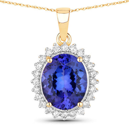 Colgante de oro amarillo de 14 quilates con tanzanita genuina de 4.68 quilates y diamantes blancos