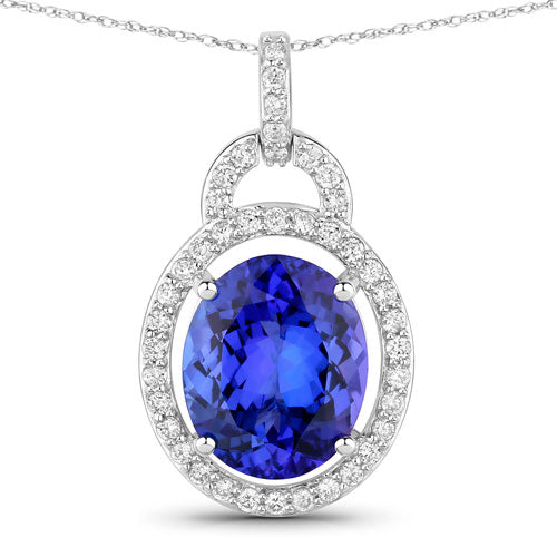 Colgante de tanzanita genuina de 4,06 quilates y diamante blanco en oro blanco de 14K