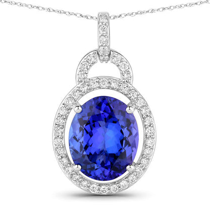 Colgante de tanzanita genuina de 4,06 quilates y diamante blanco en oro blanco de 14K