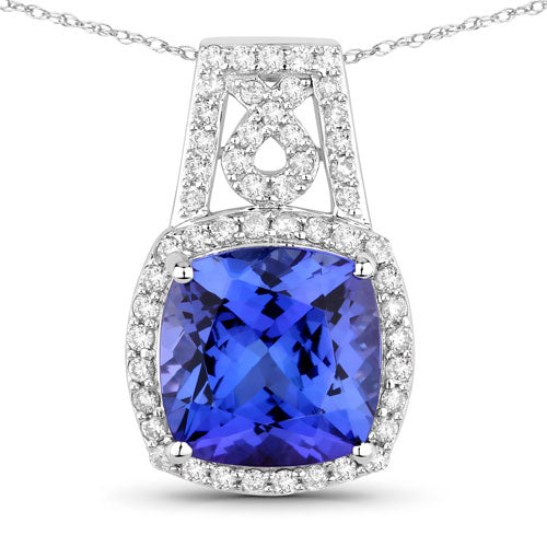 Colgante de oro blanco de 14 quilates con tanzanita genuina de 4,30 quilates y diamante blanco