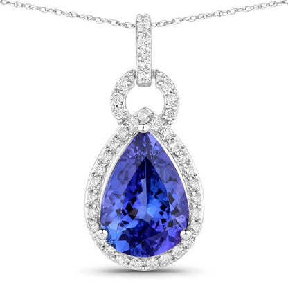 Colgante de oro blanco de 14 quilates con tanzanita genuina de 3,49 quilates y diamantes blancos