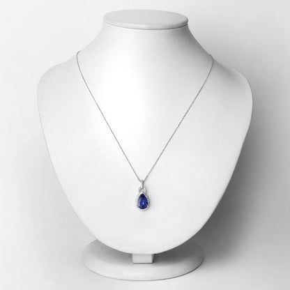 Colgante de oro blanco de 14 quilates con tanzanita genuina de 3,49 quilates y diamantes blancos
