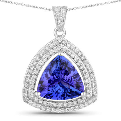 Colgante de tanzanita genuina de 3.93 quilates y diamante blanco en oro blanco de 14K
