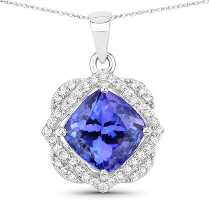 Colgante de oro blanco de 14K con tanzanita genuina de 3,14 quilates y diamantes blancos