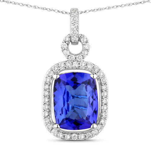 Colgante de oro blanco de 14K con tanzanita genuina de 2,25 quilates y diamantes blancos
