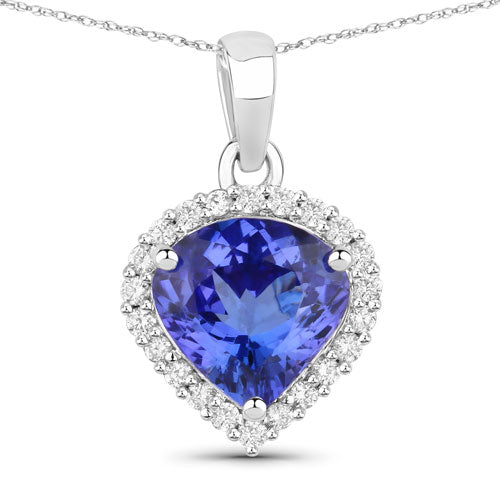 Colgante de oro blanco de 14K con tanzanita genuina de 2,53 quilates y diamantes blancos