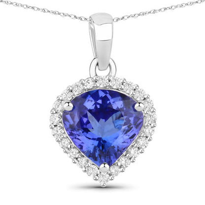 Colgante de oro blanco de 14K con tanzanita genuina de 2,53 quilates y diamantes blancos