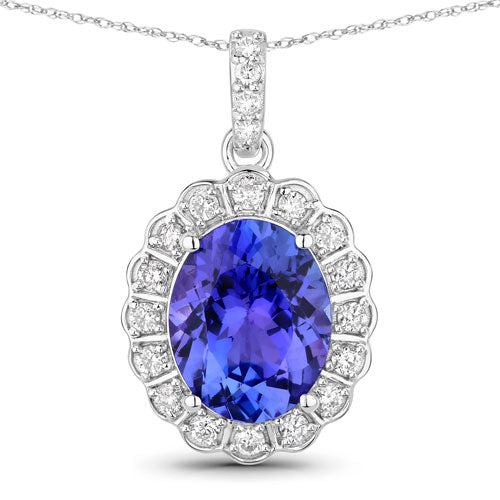 Colgante de oro blanco de 14K con tanzanita genuina de 2,93 quilates y diamantes blancos