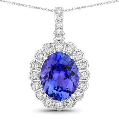 Colgante de oro blanco de 14K con tanzanita genuina de 2,93 quilates y diamantes blancos