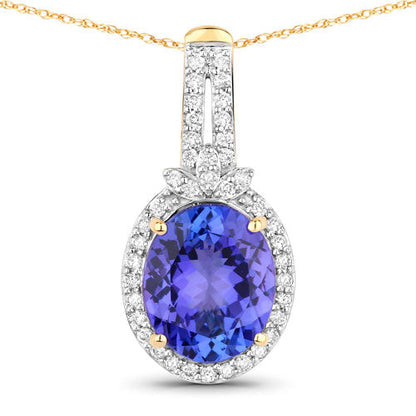 Colgante de oro amarillo de 14 quilates con tanzanita auténtica de 3,74 quilates y diamantes blancos