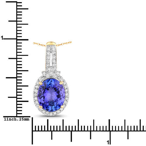 Colgante de oro amarillo de 14 quilates con tanzanita auténtica de 3,74 quilates y diamantes blancos