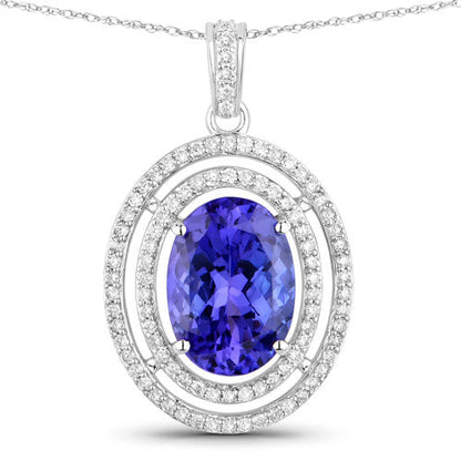 Colgante de oro blanco de 14 quilates con tanzanita genuina de 4,90 quilates y diamantes blancos